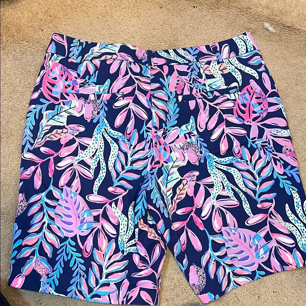 Lilly Pulitzer Vibrant Pink and Blue Leaf Print Shorts - Picture 3 of 7